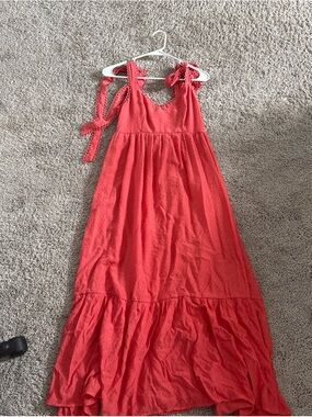 mine Coral-Red Tie-Shoulder Maxi Dress
